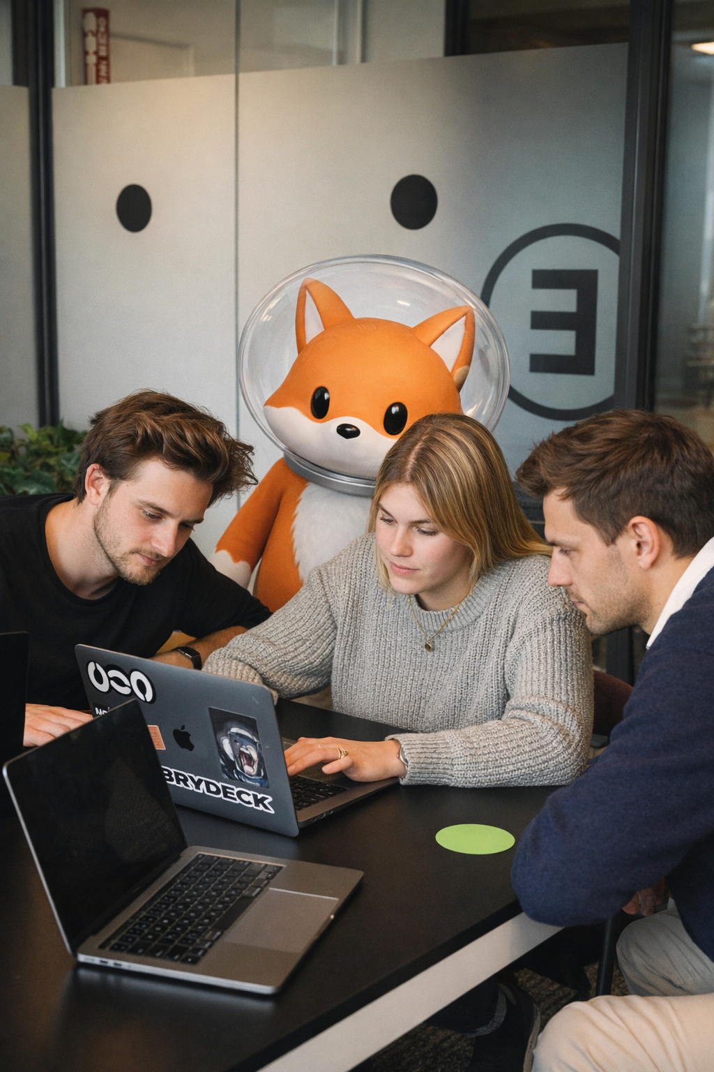 Tým Účtonaut s maskotem při práci